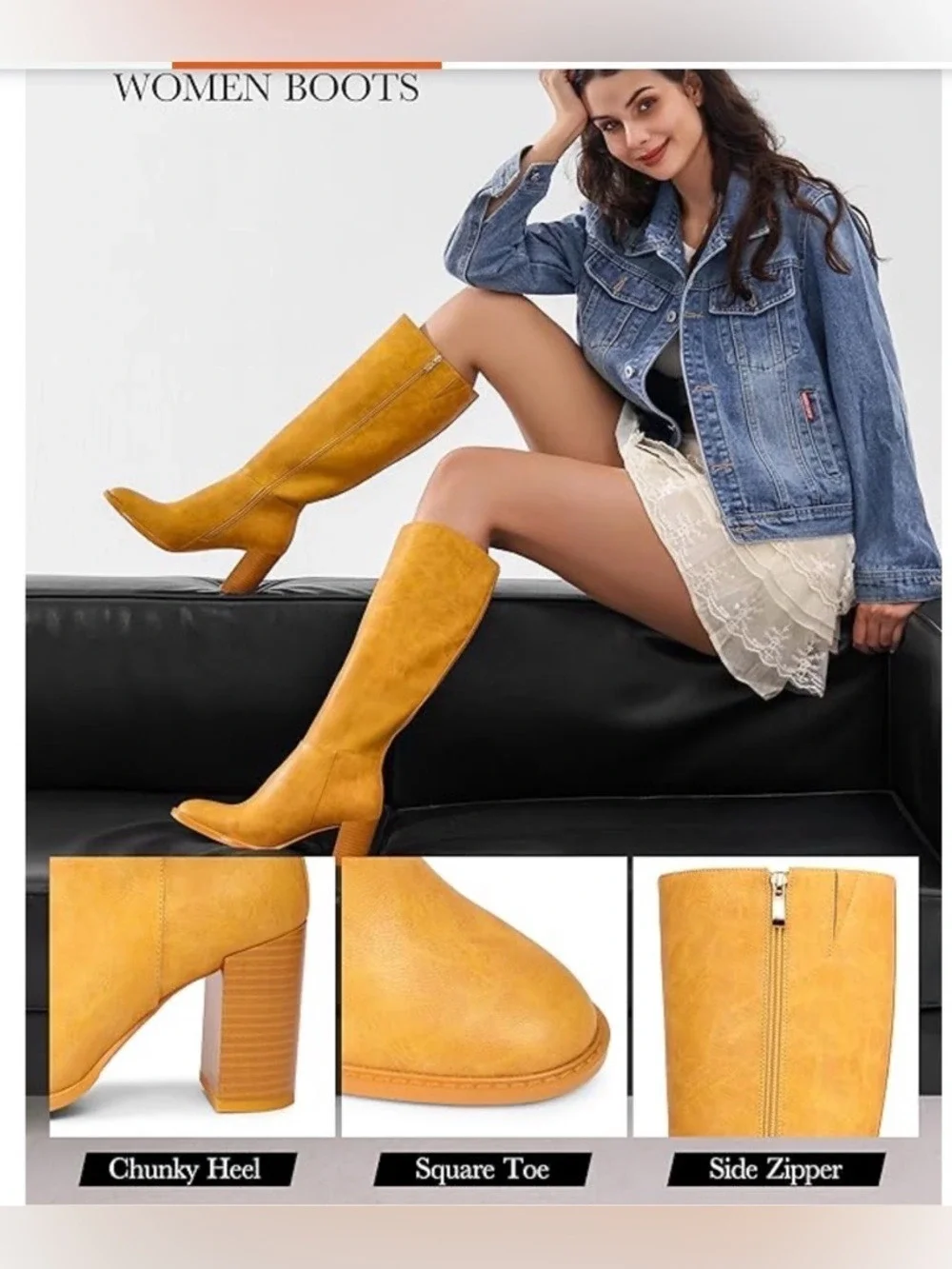 Topwalks Women's Tall Knee High Boots Mustard Yellow Size 8
